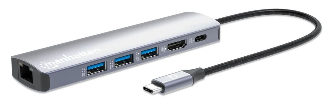 Manhattan 153959 USB-C PD 6-in-1 4K Docking Station / Multiport Hub - HDMI 4K@60Hz, Gigabit Ethernet, 3x USB-A 5Gbps, 100W Power Delivery - Image 1