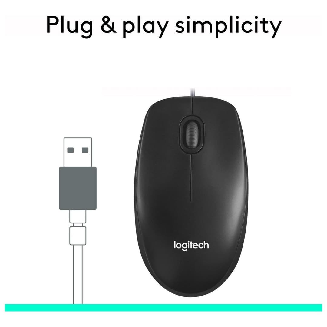 Logitech M100 Wired Mouse - Black - Image 3