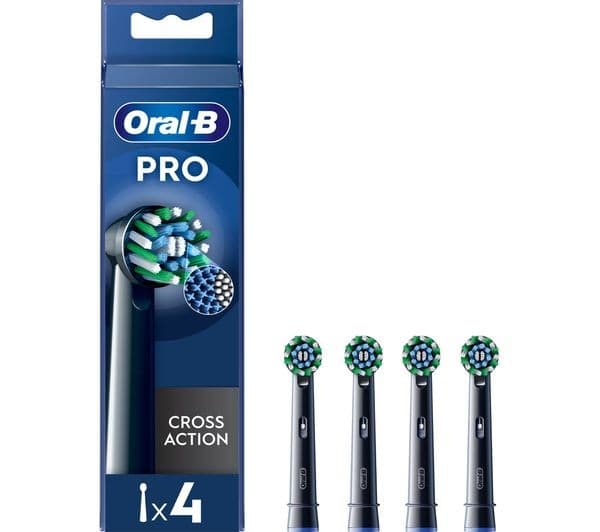 ORAL-B Pro Cross Action Replacement Toothbrush Head - Pack of 4, Black - Image 1