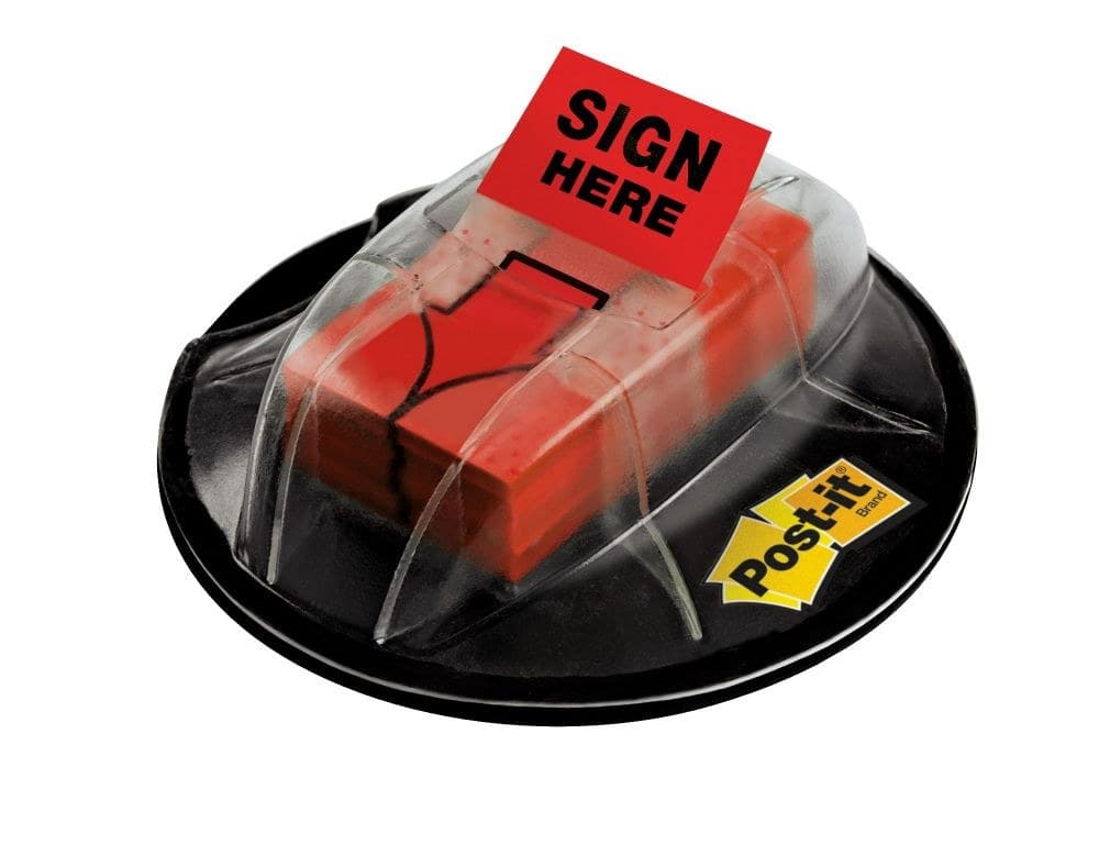 Post-it Pack of 200 Index Flags Sign Here in Desk Grip Disp 25x43mm Red