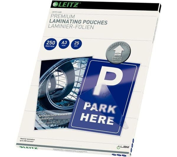 LEITZ iLAM Gloss Laminating Pouches A3 250 Micron - Pack of 25