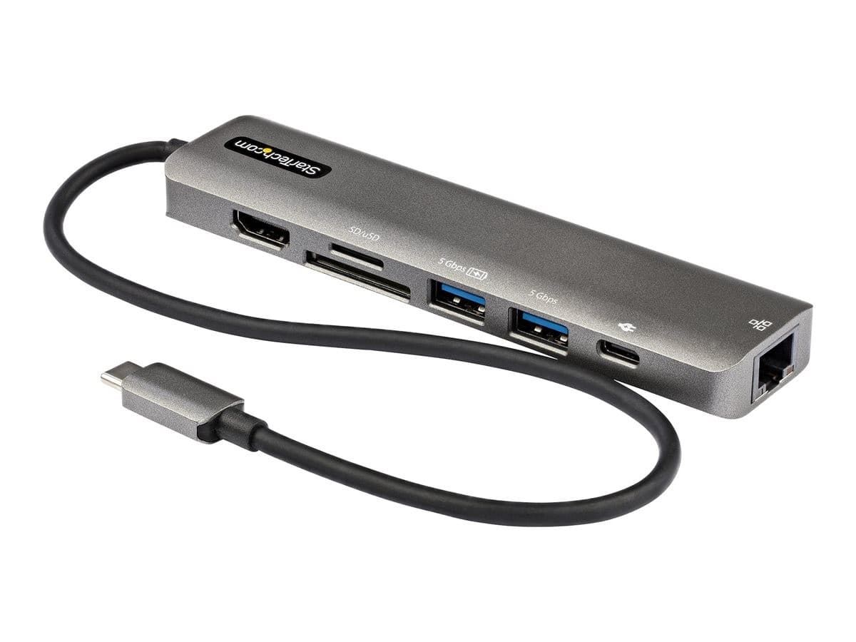 StarTech.com DKT30CHSDPD1 7-in-1 USB-C Docking Station / Mini Dock - 4K 60Hz HDMI 2.0, 100W Power Delivery Pass-Through, Gigabit Ethernet, SD/microSD Card Reader, 2x USB-A 5Gbps, 30cm Attached Cable - Black