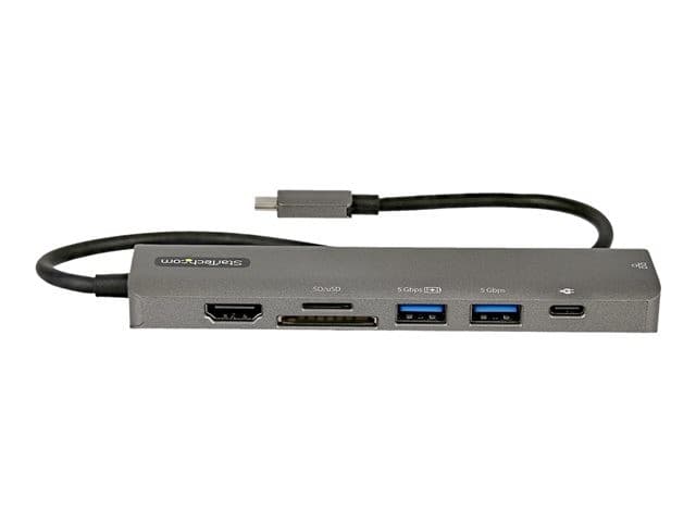 StarTech.com DKT30CHSDPD1 7-in-1 USB-C Docking Station / Mini Dock - 4K 60Hz HDMI 2.0, 100W Power Delivery Pass-Through, Gigabit Ethernet, SD/microSD Card Reader, 2x USB-A 5Gbps, 30cm Attached Cable - Black - Image 3