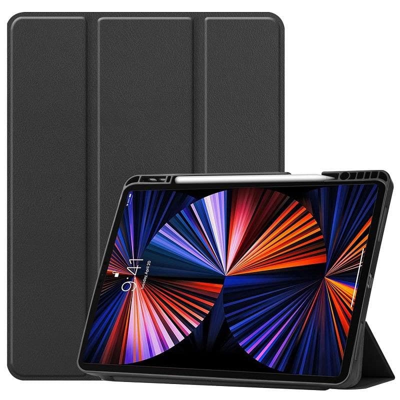 CoreParts Tri-fold Caster TPU Cover with Built-in Apple Pencil Holder and Auto Wake for iPad Pro 12.9" (5th Gen, 2021) - Black (TABX-IPPRO12.9-COVER7) - Image 1