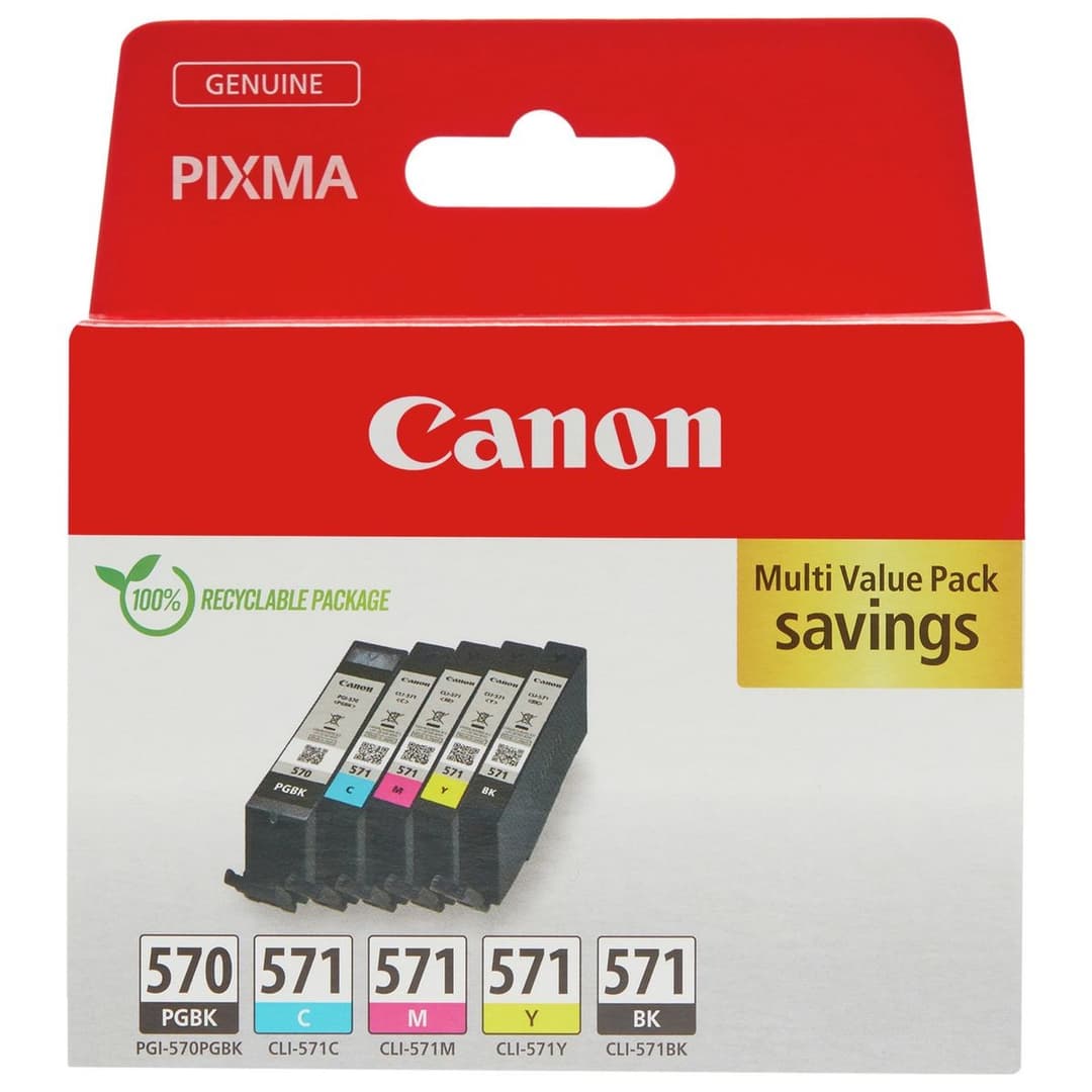 Canon PGI-570 & CLI-571 Ink Cartridges - Black & Colour - Standard Yield 5 Pack - Image 1