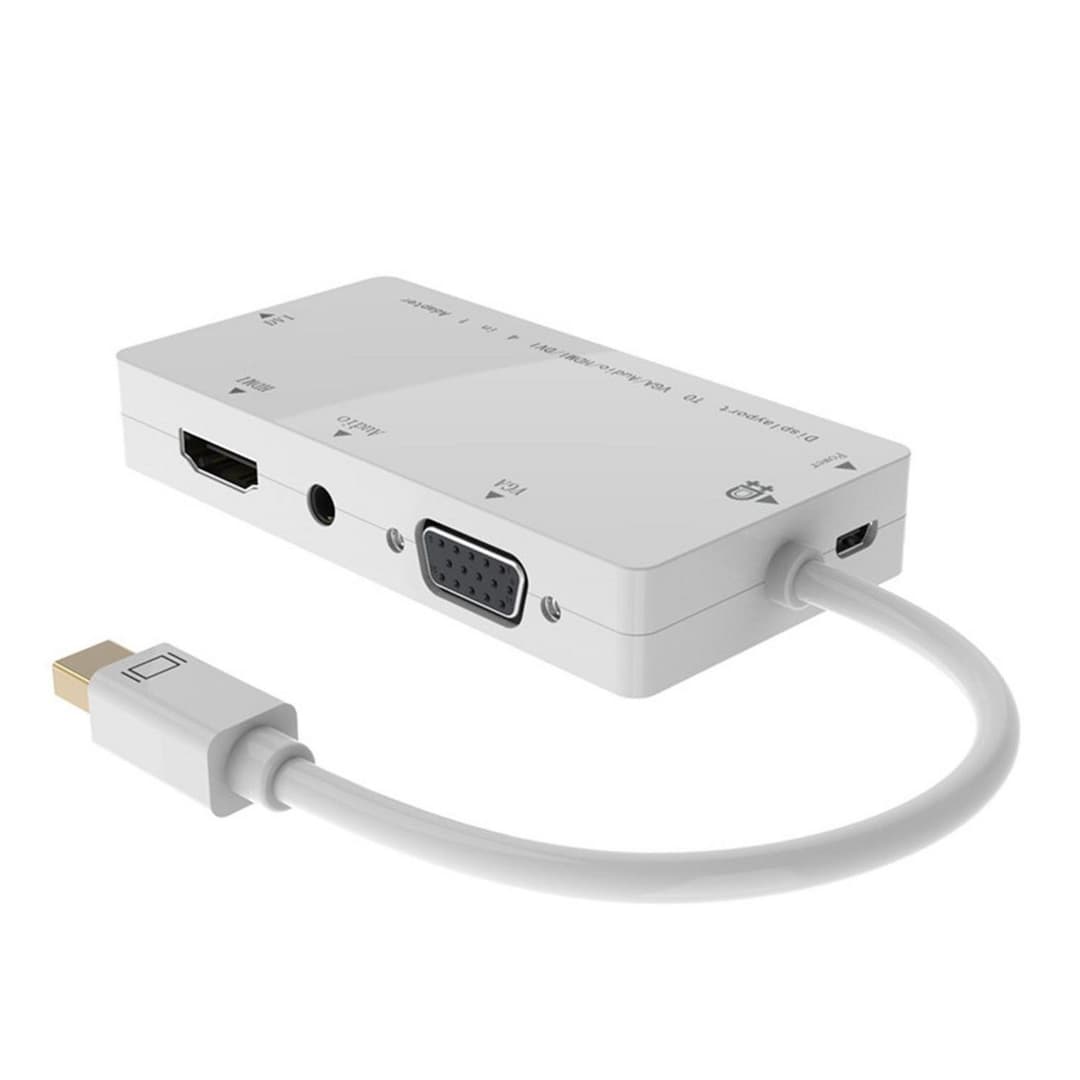 MicroConnect MDPDVIHDMIVGAAA Mini DisplayPort to DVI/HDMI/VGA Adapter with Audio - White - Image 1