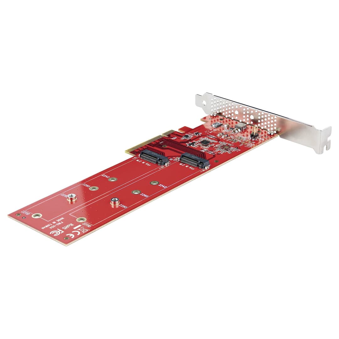 StarTech.com Dual M.2 PCIe SSD Adapter Card, PCIe x8 / x16 to Dual NVMe or AHCI M.2 SSDs, PCI Express 4.0, 7.8GBps/Drive, Bifurcation Required - Windows/Linux Compatible - Image 2