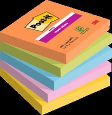 Post-it Pack of 5 Super Sticky Notes Boost Colours 76x76mm 90 Sheets 654-5SS-BOOS - Image 1