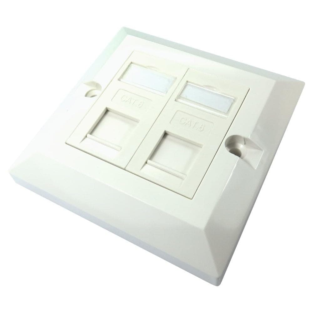 Scan Single Gang Dual Port Cat6 Faceplate with Two 50 x 25 Cat6 Modules, UK Specification, White - Image 1