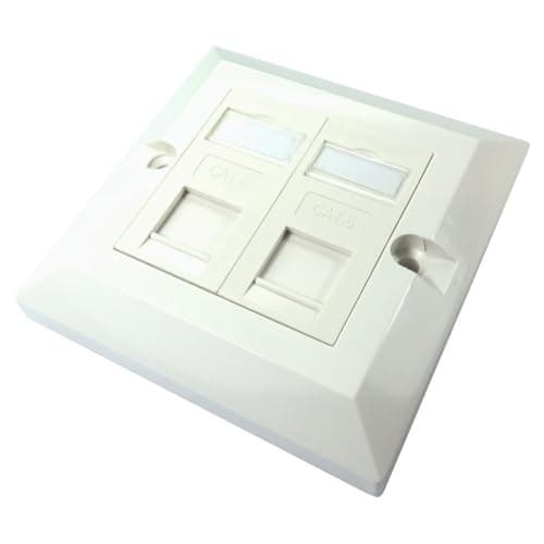 Scan Single Gang Dual Port Cat6 Faceplate with Two 50 x 25 Cat6 Modules, UK Specification, White - Image 2