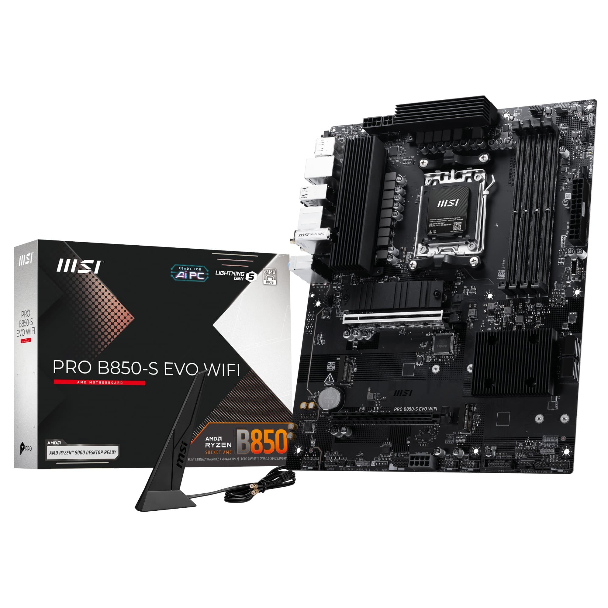 MSI PRO B850-S EVO WIFI DDR5 Socket AM5 ATX Motherboard - Wi-Fi 7, 5GbE LAN, 3x M.2, PCIe 5.0