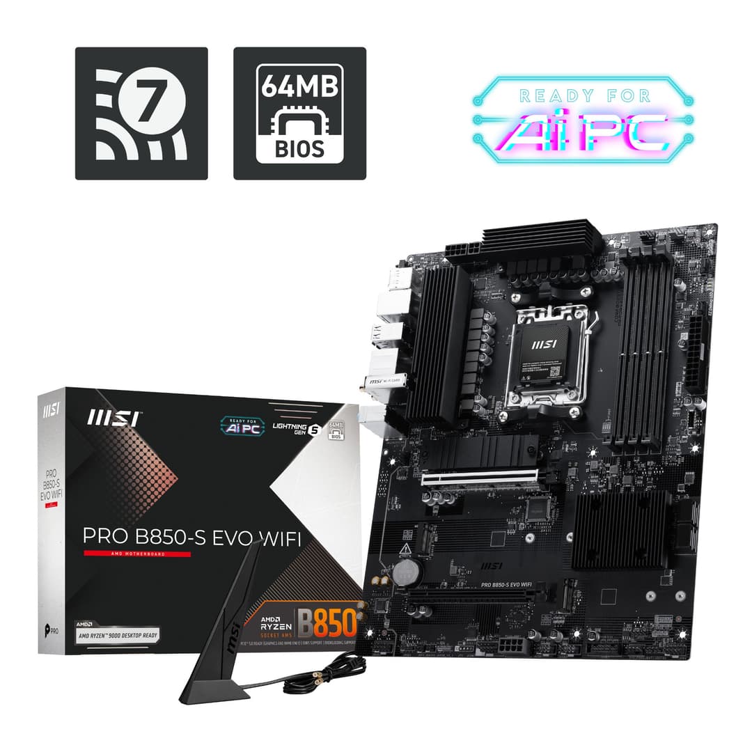 MSI PRO B850-S EVO WIFI DDR5 Socket AM5 ATX Motherboard - Wi-Fi 7, 5GbE LAN, 3x M.2, PCIe 5.0 - Image 8