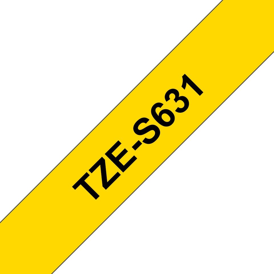Brother TZE-S631 label-making tape Black on yellow 12mm x 8m strong adhesive laminated TZ