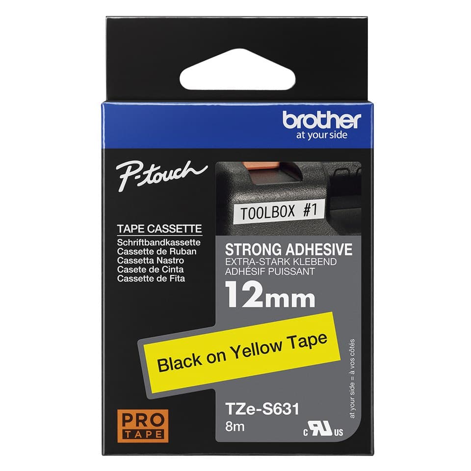 Brother TZE-S631 label-making tape Black on yellow 12mm x 8m strong adhesive laminated TZ - Image 3