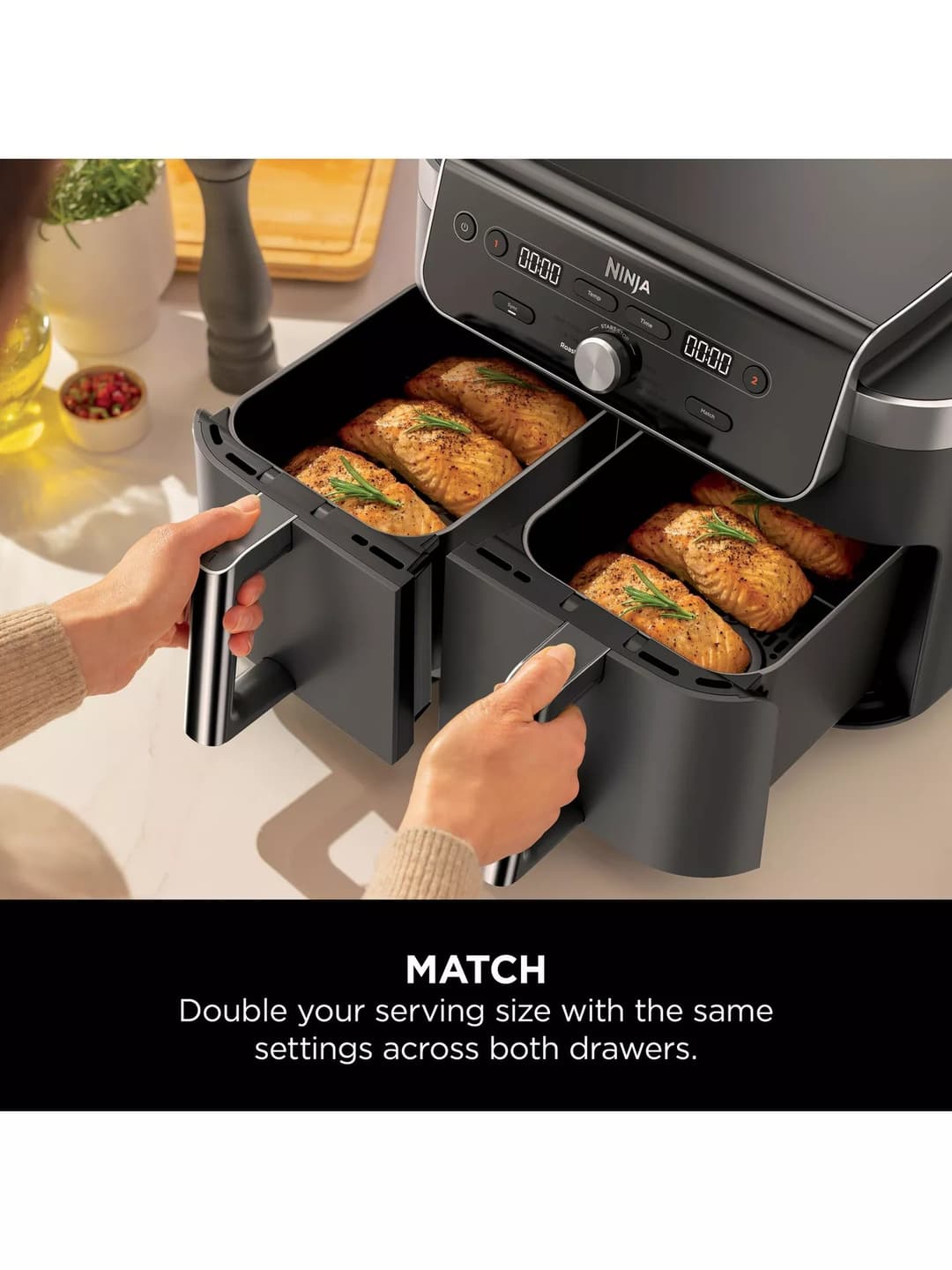 NINJA 6-in-1 DualZone XL DZ901UK 9.5L Dual Air Fryer 2 x 4.75L Drawers SYNC MATCH - Grey - Image 3