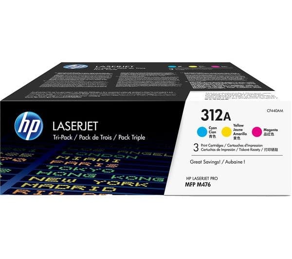 HP 312A CF440AM Original LaserJet Toner Cartridge 3-Pack - Cyan, Magenta, Yellow