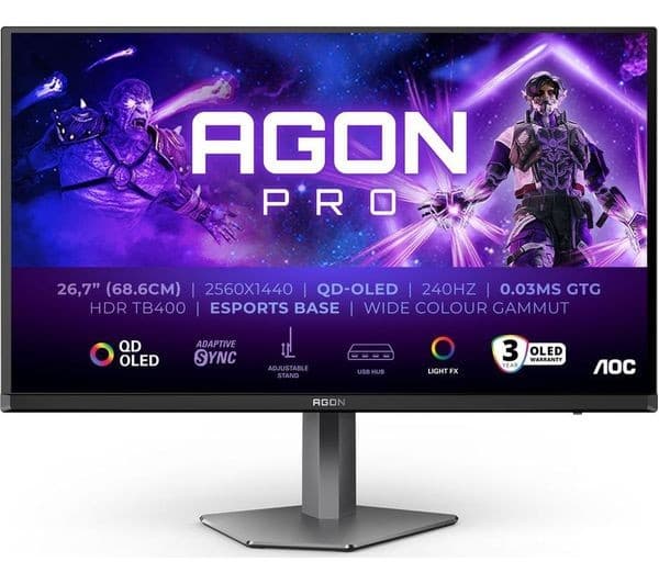 AOC AGON Pro AG276QZD2 OLED Quad HD 240 Hz 0.03 ms Height Adjustable Built-in Speakers Gaming Monitor