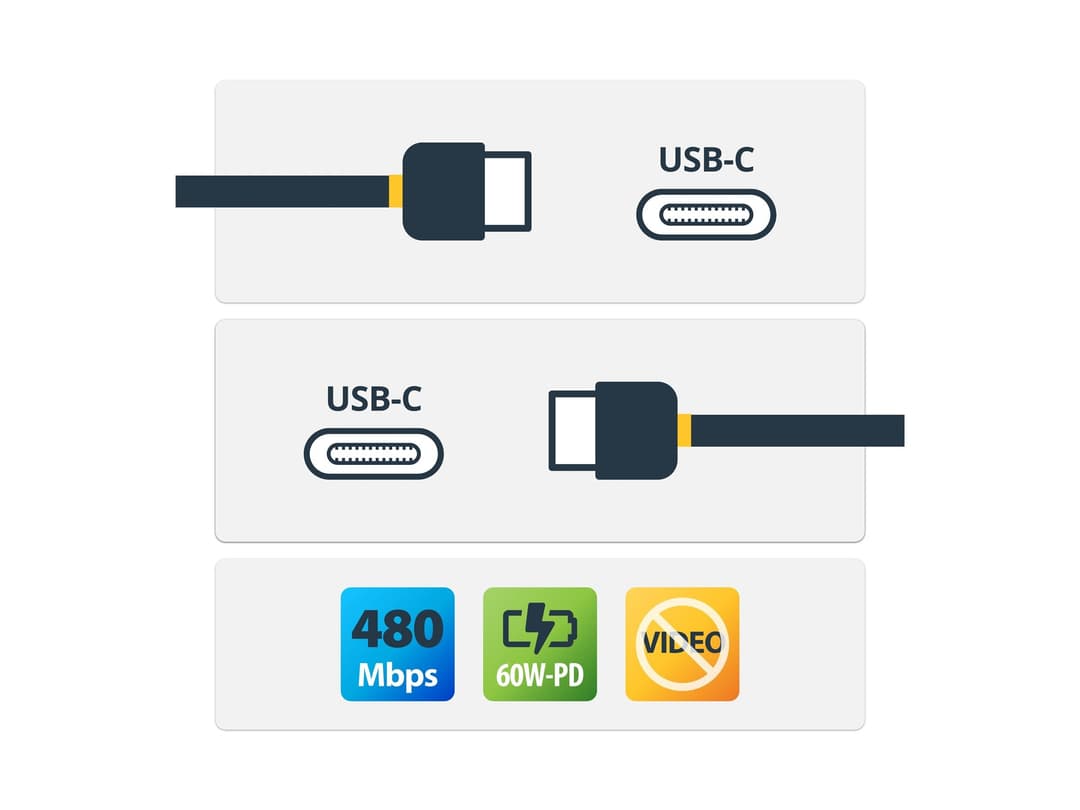 StarTech.com USB2CC1M USB-C to USB-C Cable 1m Black - USB 2.0 480Mbps, 60W Power Delivery - Image 1