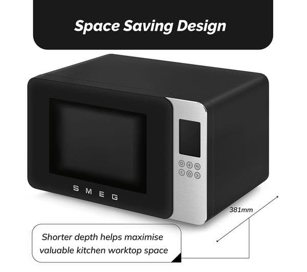 SMEG Collezione MOC01BLMUK Microwave with Grill 29L 900W Inverter 18 Auto Cook Programmes - Black - Image 3