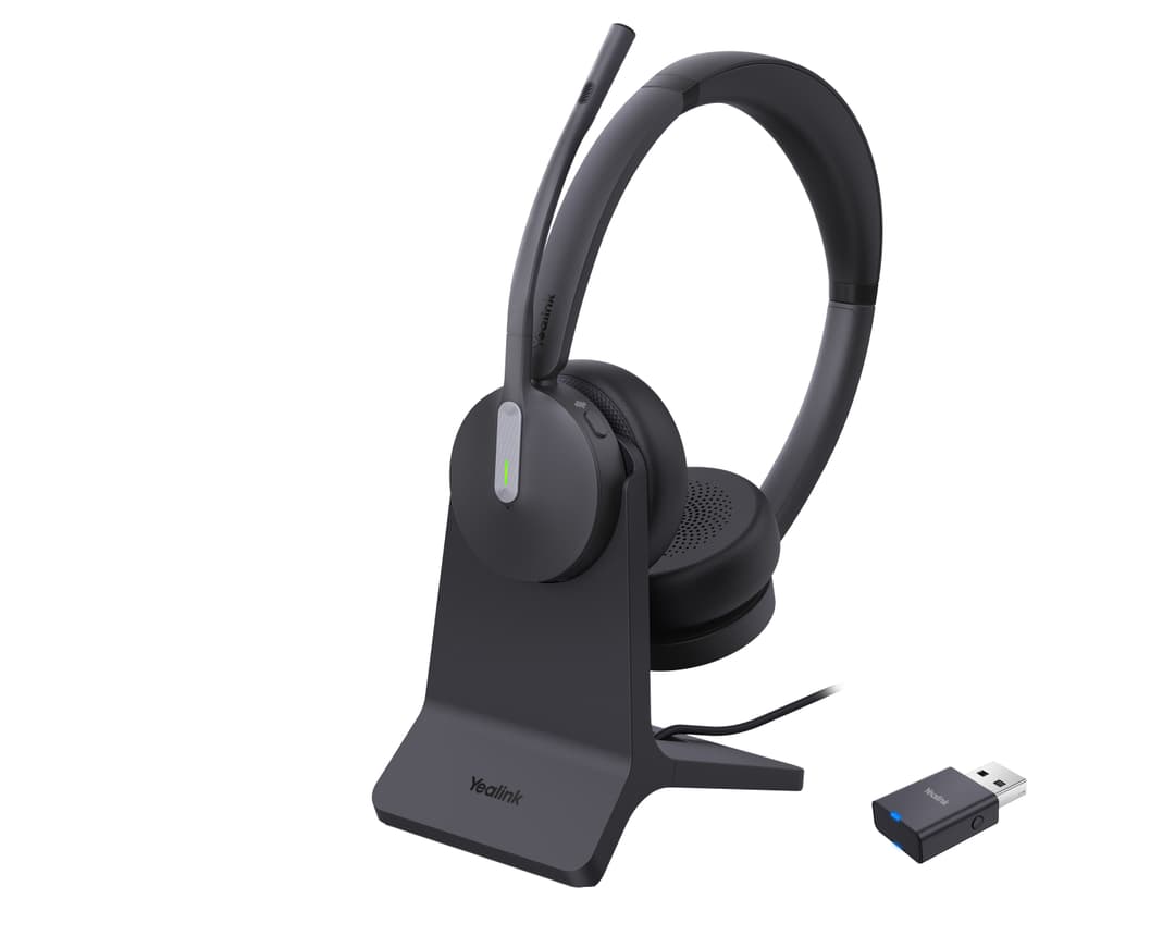 Yealink WH64 Hybrid DECT & Bluetooth Headset with Charging Stand, Black - Dual - Image 1