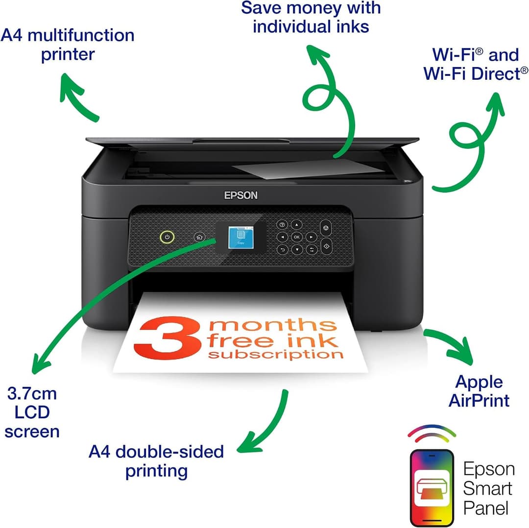 Epson Expression Home XP-3200 A4 Multifunction Wireless Inkjet Printer - Print, Scan, Copy, Black - Image 2