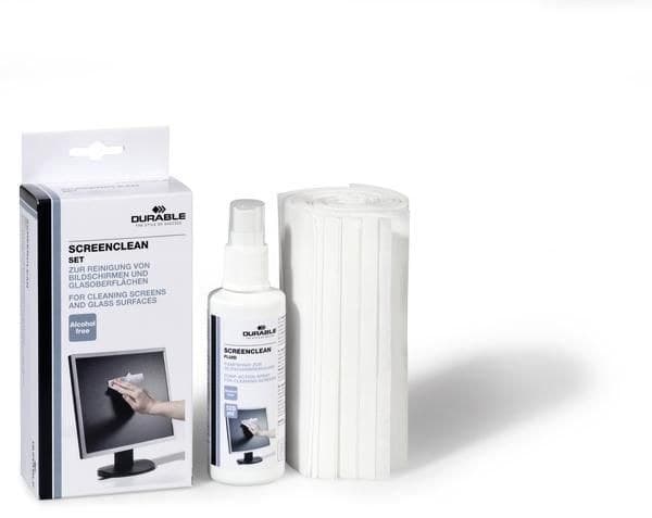 Durable SCREENCLEAN Set 570700 - Screen Cleaning Kit with 125ml Pump Spray Fluid and 20 Low-Lint Cloths