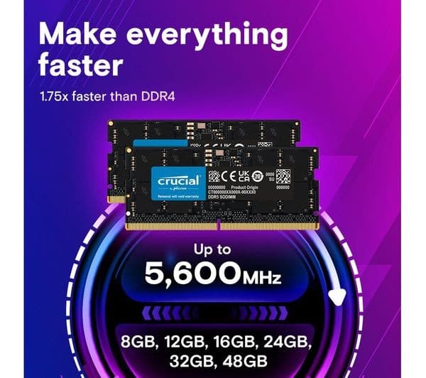Crucial CT16G56C46S5 16GB (1 x 16GB) DDR5 5600 MHz CL46 SODIMM Laptop RAM - Image 3