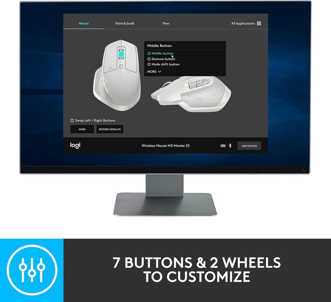 Logitech MX Master 2S Bluetooth Edition Wireless Mouse, Multi-Surface, Hyper-Fast Scrolling, Ergonomic, Rechargeable, Connects Up to 3 Mac/PC Computers - Graphite - Image 10