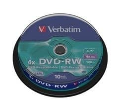 Verbatim DVD-RW 4x 4.7GB Matt Silver - Pack of 10