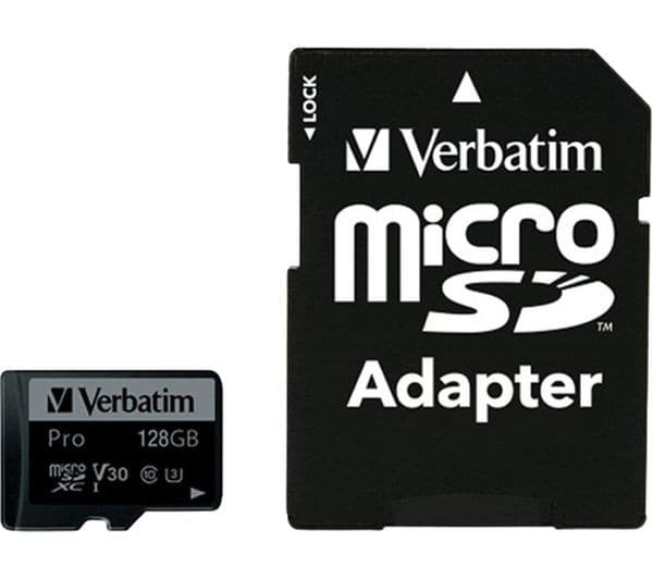 VERBATIM Pro High Performance Class 10 U3 V30 microSDXC Memory Card with SD Adapter - 128 GB - Image 1