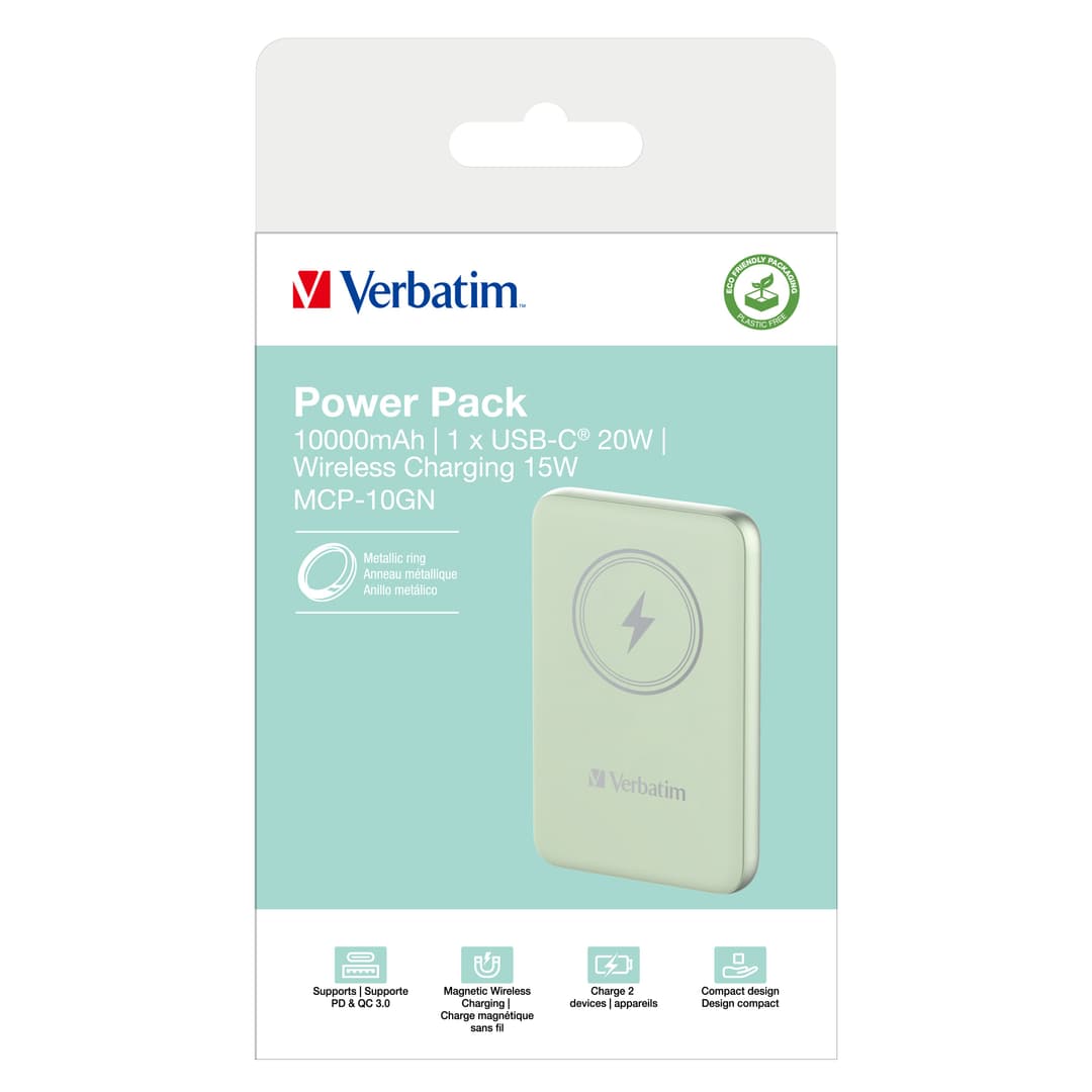 Verbatim Charge 'n' Go Magnetic Wireless Power Bank 10000mAh Green - Image 4