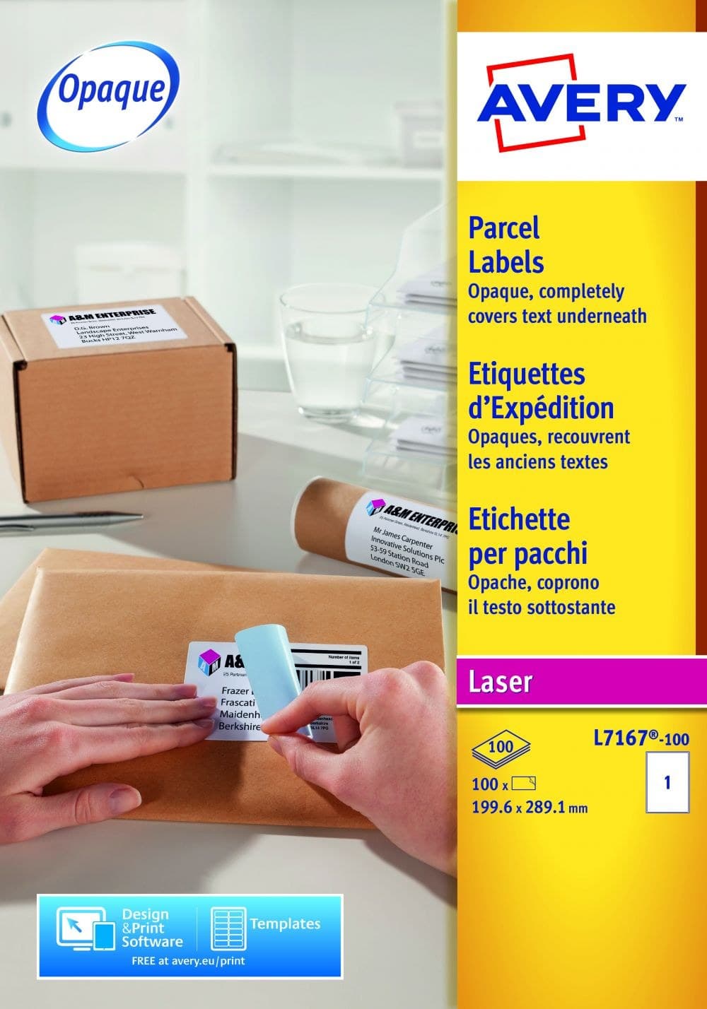 Avery L7167-100 Parcel Labels 199.6 x 289.1mm 100 sheets - 1 Label per Sheet - Image 1