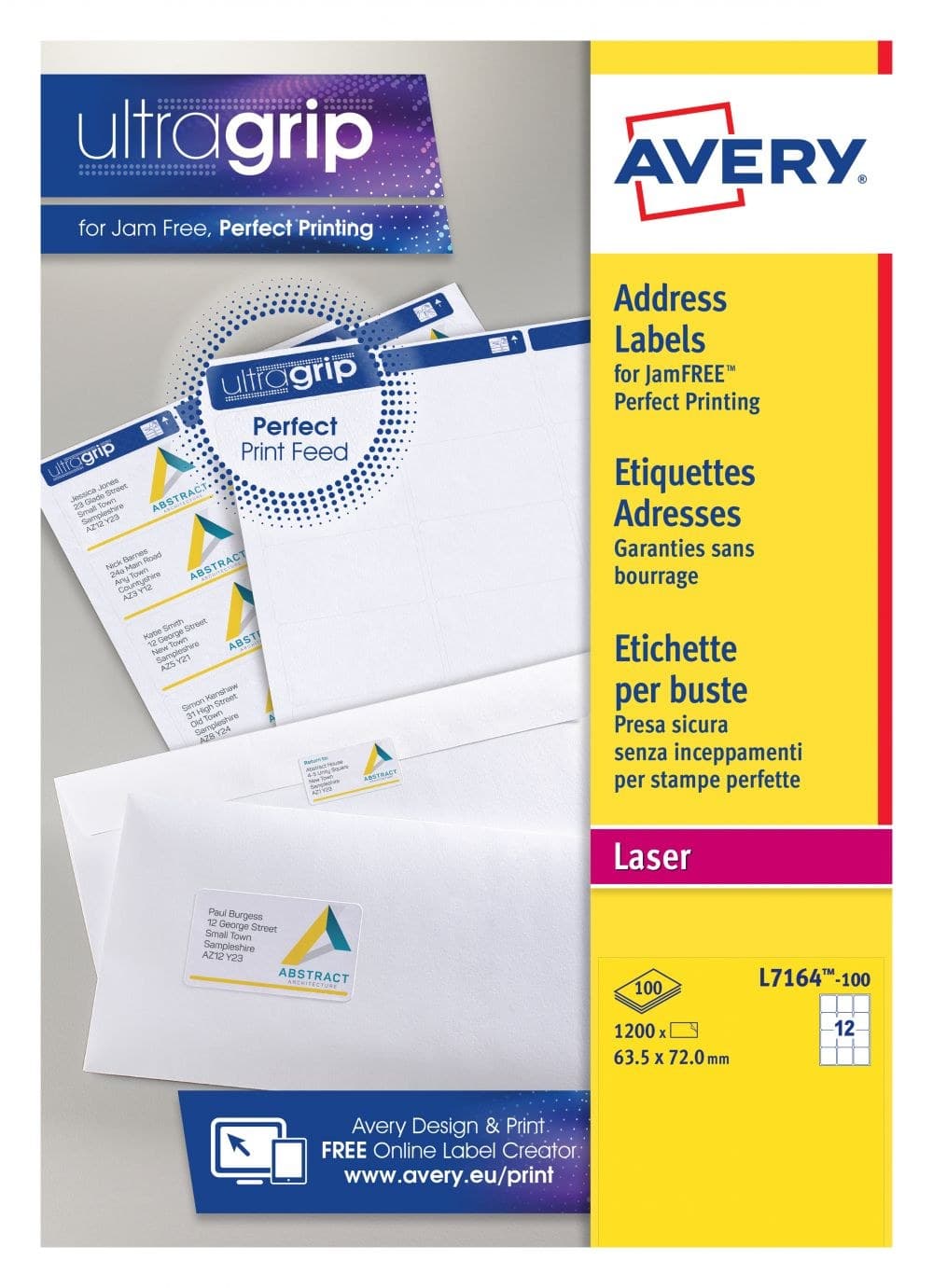 Avery L7164-100 Address Labels 63.5 x 72 mm 100 sheets - 12 Labels per Sheet - 1200 Labels - Image 1