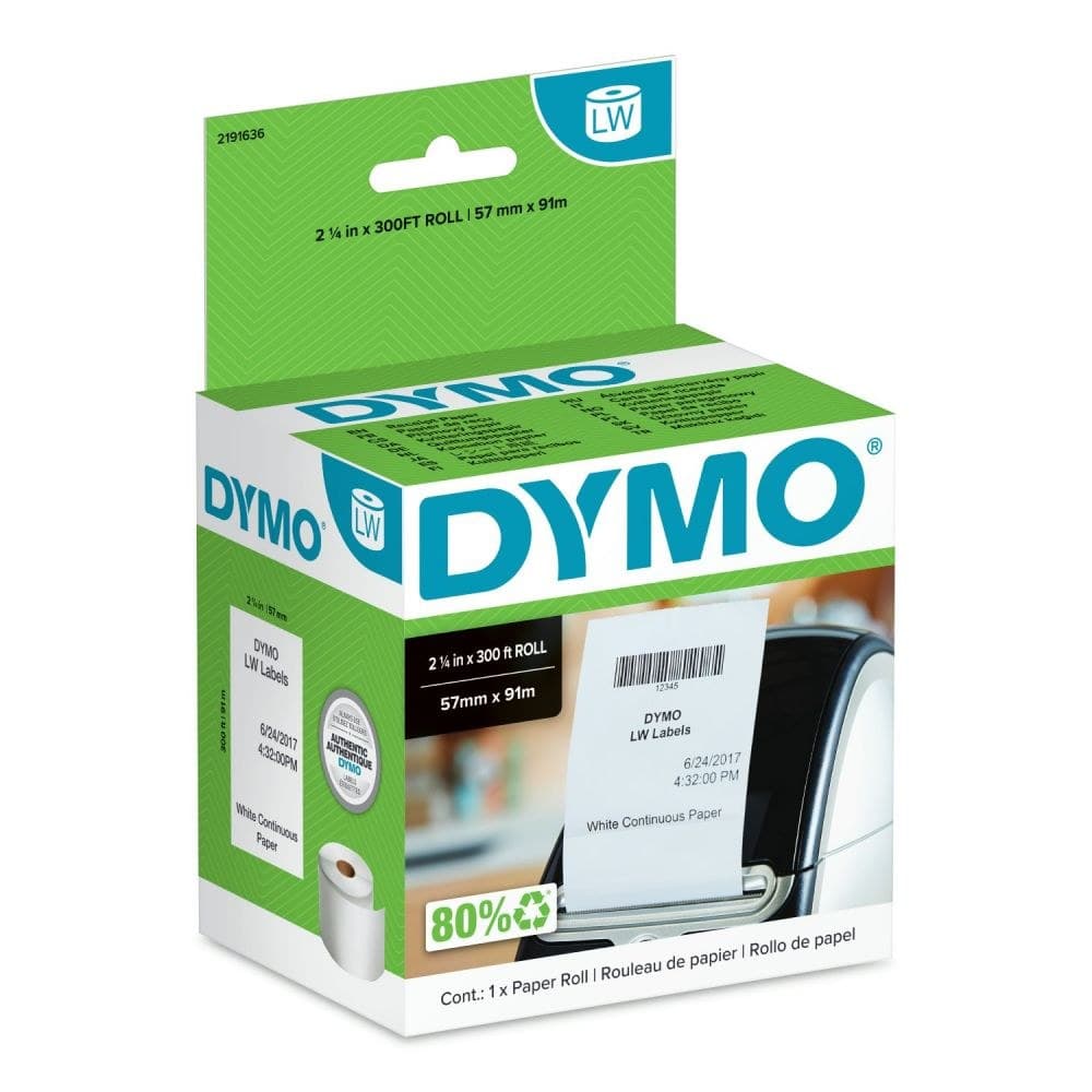 Dymo 2191636 LabelWriter Continuous Paper Roll - 57mm x 91m White Non-Adhesive Thermal Paper, 1 Roll, for LabelWriter 550/550 Turbo/5XL - Image 1