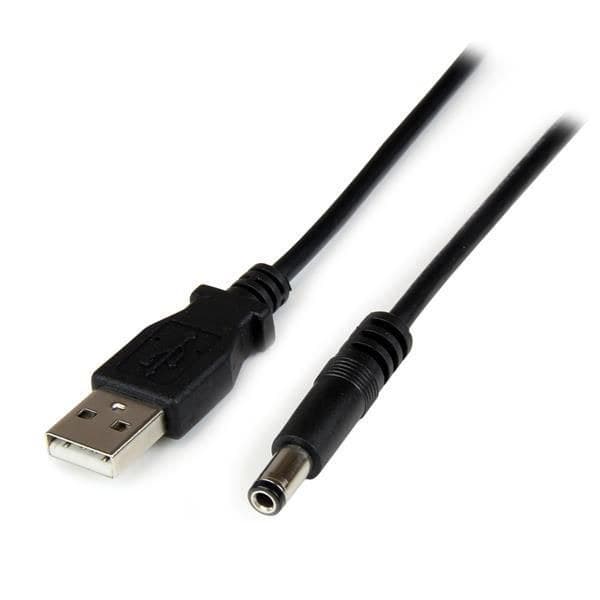 StarTech.com USB2TYPEN1M 1m USB to Type N Barrel 5V DC Power Cable - USB A to 5.5 x 2.5 mm DC Barrel, M/M, Black