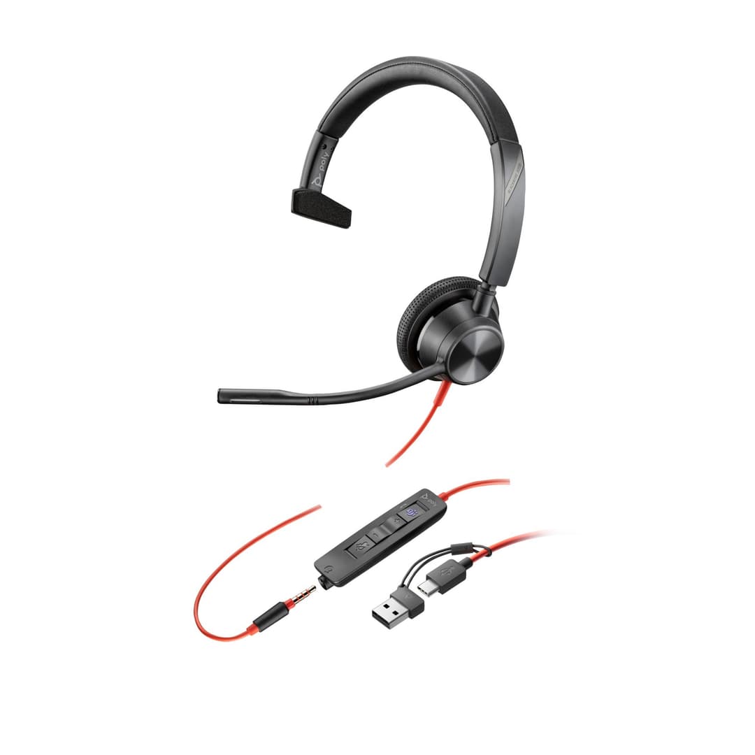Poly Blackwire 3315 Monaural Microsoft Teams Certified USB-C USB-A 3.5mm Wired Headset - Image 1