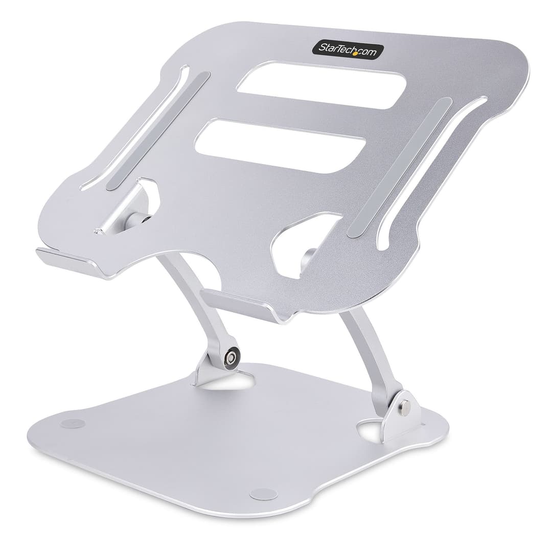 StarTech.com Laptop Stand for Desk, Ergonomic Laptop Stand Adjustable Height, Aluminum, Portable, Supports up to 22lb (10kg), Foldable Laptop Holder for Desk - Angled Notebook Computer Riser/Lift - Image 1