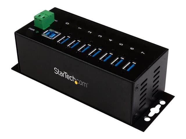 StarTech ST7300USBME 7-Port Industrial USB 3.0 Hub - Metal Housing, 15kV ESD & 350W Surge Protection, DIN Rail / Wall / Desk Mountable - Black