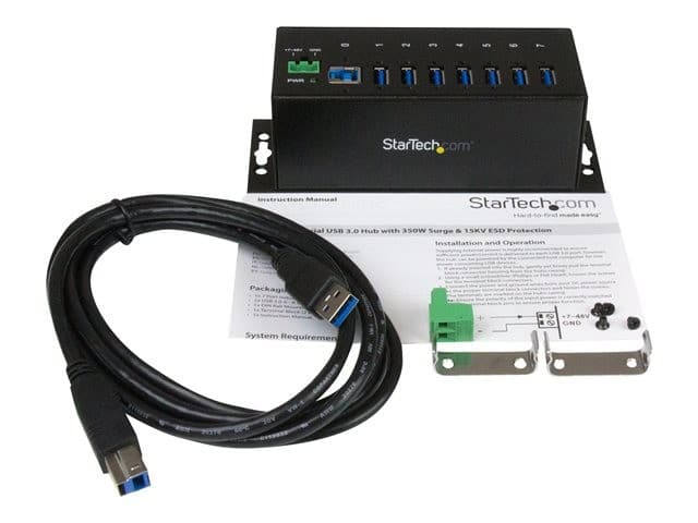StarTech ST7300USBME 7-Port Industrial USB 3.0 Hub - Metal Housing, 15kV ESD & 350W Surge Protection, DIN Rail / Wall / Desk Mountable - Black - Image 5