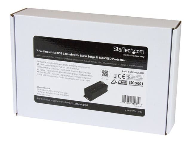 StarTech ST7300USBME 7-Port Industrial USB 3.0 Hub - Metal Housing, 15kV ESD & 350W Surge Protection, DIN Rail / Wall / Desk Mountable - Black - Image 6