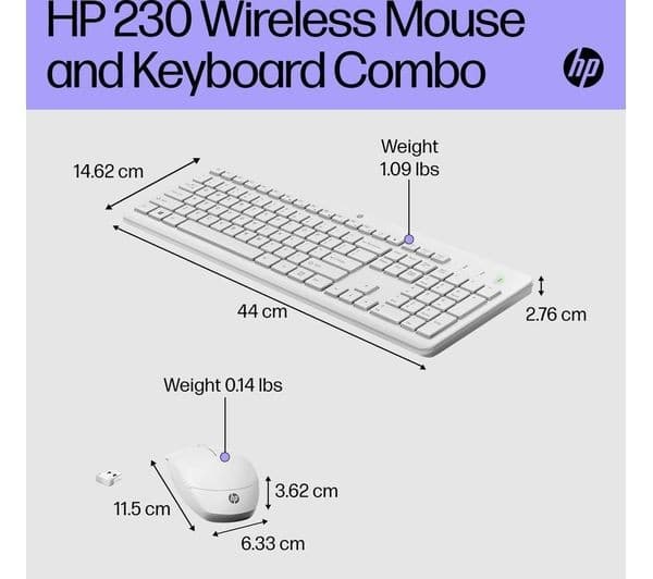 HP 230 Wireless Keyboard & Mouse Set White - UK Layout - Image 7