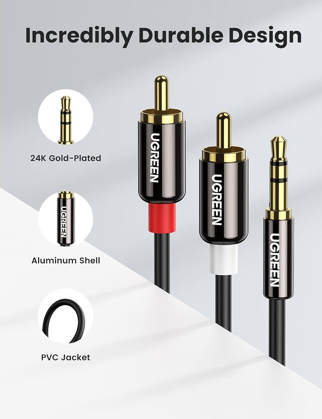 UGREEN 3.5mm to RCA Cable 1M – Hi-Fi Stereo Audio Y-Splitter - Image 6