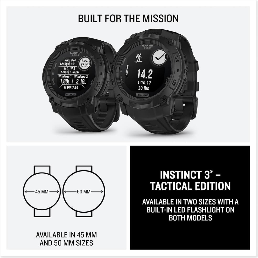 Garmin Instinct 3 Tactical Edition Solar Smartwatch 50mm Black - Image 7
