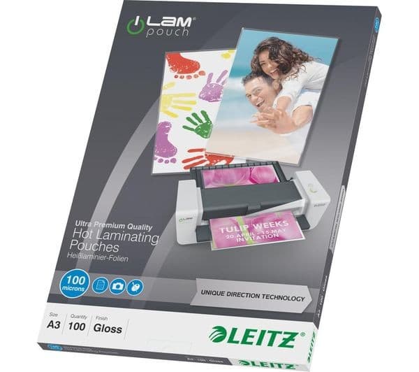 LEITZ iLAM 74870000 100 Micron A3 Gloss Laminating Pouches - Pack of 100 - Image 2
