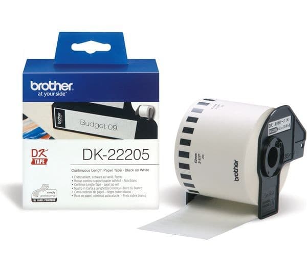 BROTHER DK22205 62 mm x 30.48 m Blank Continuous Length Paper Tape - Black on White, for Brother QL Label Printers - Image 2