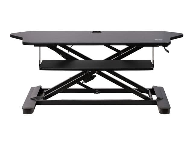 StarTech.com Corner Sit Stand Desk Converter with Keyboard Tray - 35" x 21" Surface, Height Adjustable, Supports Dual Monitors - Black (ARMSTSCORNR) - Image 2