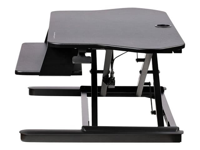 StarTech.com Corner Sit Stand Desk Converter with Keyboard Tray - 35" x 21" Surface, Height Adjustable, Supports Dual Monitors - Black (ARMSTSCORNR) - Image 4
