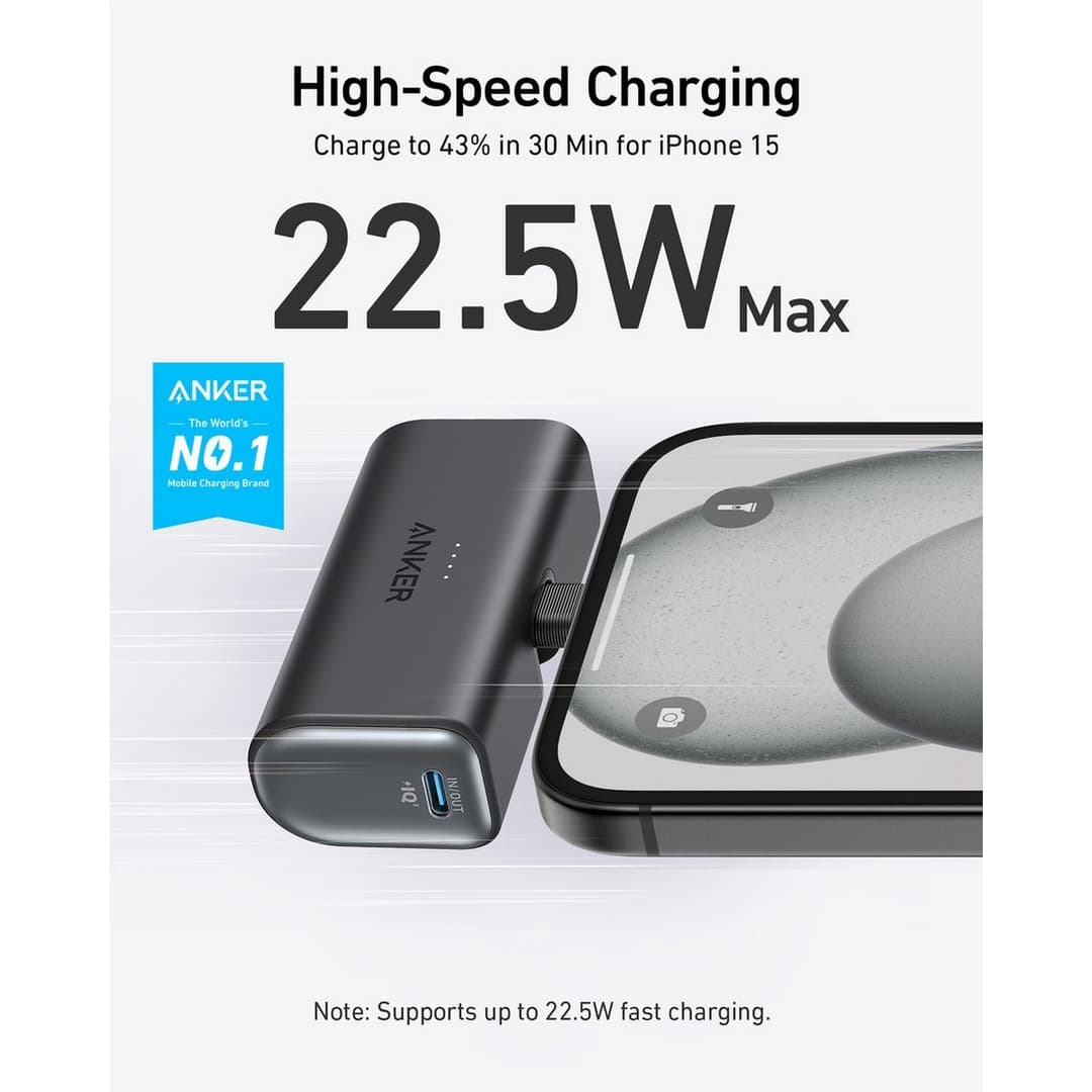 Anker Nano Power Bank 5,000mAh 22.5W with Built-In USB-C Connector - Black - Image 3
