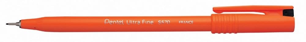 Pentel S570 Ultra Fine 12 Pack Black Fineliner Pen 0.6mm Tip 0.3mm Line