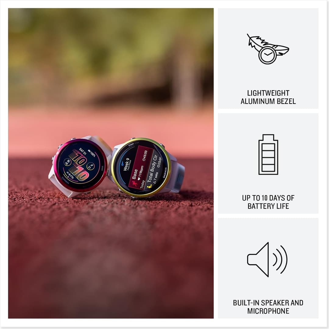 Garmin Forerunner 570 42mm GPS Running Smart Watch AMOLED Music Garmin Coach - Raspberry with Translucent Bone/Mango Band - Image 3